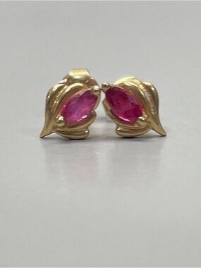 14K Gold Ruby Marquise Stud Earrings